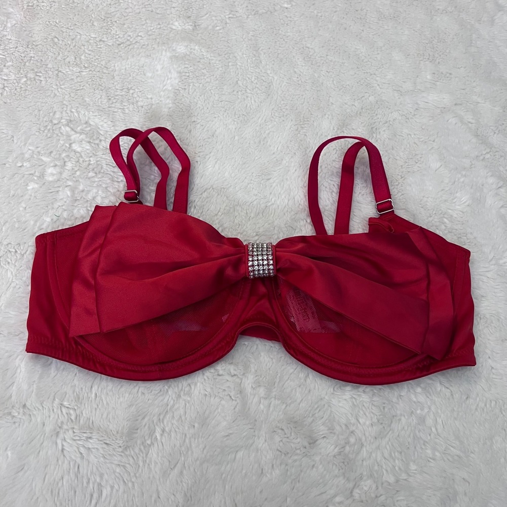 Victorias Secret Women's Dream Angels Red Satin Bow Rhinestone Bra Size 34DD NWT